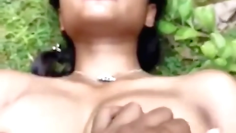Indian brunette gets naked in the forest and fucked