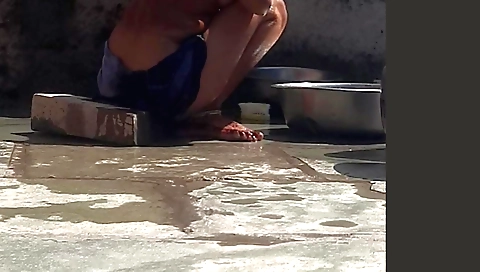 Indian stepsister-inlaw is on the edge of the forest on the farm