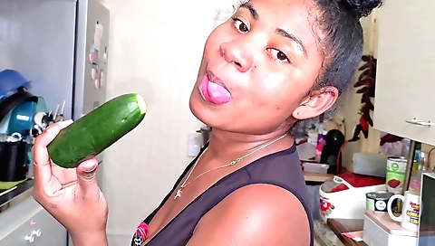 Stunning brunette girl riding on her pussy on her knee