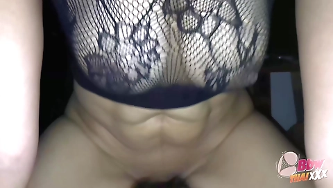 Big-bunie busty milf is giving a blowjob to her husband