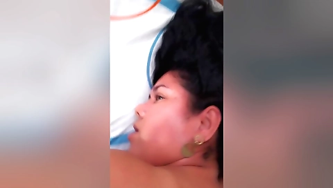 Teenage babe masturbating with pleasure and giving anal blowjob