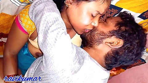 Busty brunette with big boobs is on the bed and getting fucked