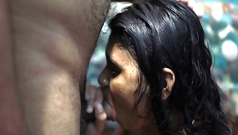 Indian stepsister and stepbrother in a hot bath scene