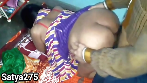 Bhabhi giving a blowjob on her hairy ass in the bedroom