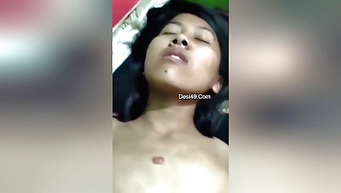 A hot brunette babe is getting fucked with a dildo in POV