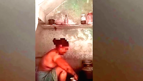 Brunette in white and black dress and socks at home