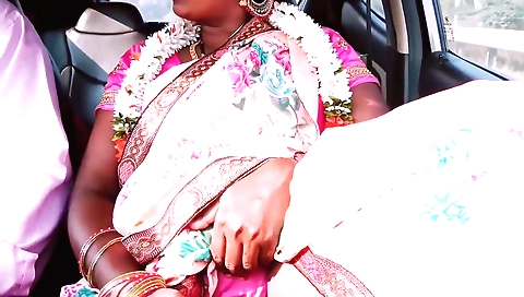 My brunette girlfriend is in the car and she is moaning