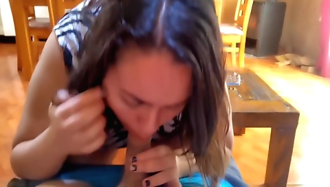 Indian hottie gives a facial while stepson masturbates