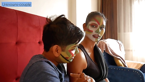 Brunette amateur teen girl has an intimate sex session