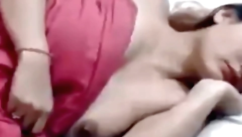 Sexy brunette girl with big boobs and ass plays with pussy