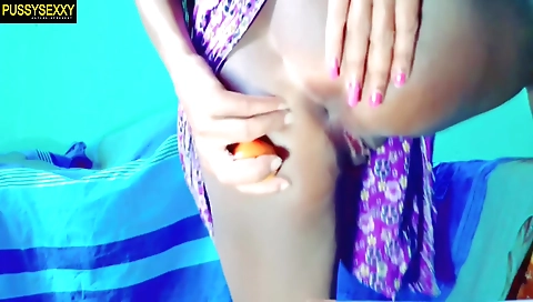Indian girl with tight anal pussy gets filled with a toy