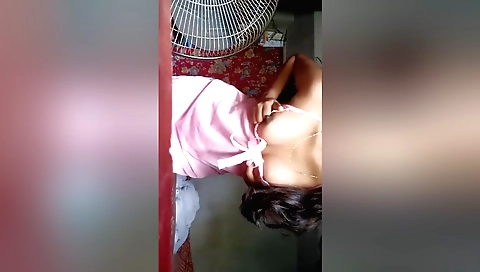 Indian brunette in dress showing her body on web cam