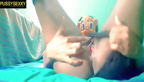 Amateur brunette in stockings doing solo video clip