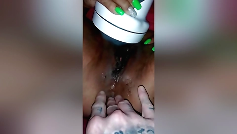 Brunette amateur in bikini is cumming during a video