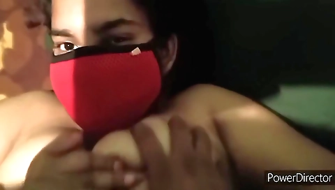 Indian teen with big boobs takes a blowjob on the bed