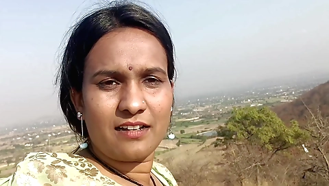 Indian brunette in tropical skirt gets wild outdoors